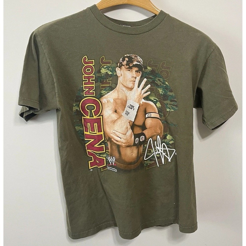 Vintage John Cena T-Shirt WWE You Cant See Me Size M‎ Adult WWF Green Wrestling
